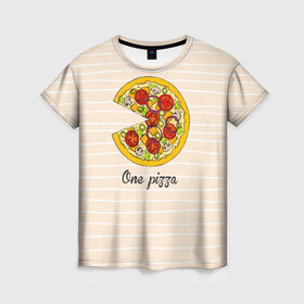 Женская футболка 3D с принтом One love, One pizza в Новосибирске, 100% полиэфир ( синтетическое хлопкоподобное полотно) | прямой крой, круглый вырез горловины, длина до линии бедер | 14 февраля | love | pizza | valentine | любовь