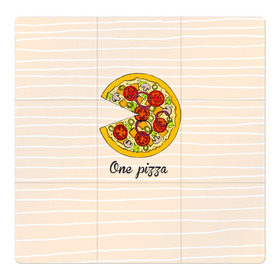 Магнитный плакат 3Х3 с принтом One love, One pizza в Новосибирске, Полимерный материал с магнитным слоем | 9 деталей размером 9*9 см | 14 февраля | love | pizza | valentine | любовь