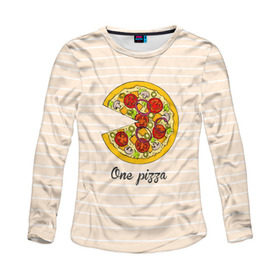 Женский лонгслив 3D с принтом One love, One pizza в Новосибирске, 100% полиэстер | длинные рукава, круглый вырез горловины, полуприлегающий силуэт | 14 февраля | love | pizza | valentine | любовь