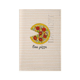 Обложка для паспорта матовая кожа с принтом One love, One pizza в Новосибирске, натуральная матовая кожа | размер 19,3 х 13,7 см; прозрачные пластиковые крепления | Тематика изображения на принте: 14 февраля | love | pizza | valentine | любовь