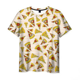 Мужская футболка 3D с принтом Pizza love в Новосибирске, 100% полиэфир | прямой крой, круглый вырез горловины, длина до линии бедер | Тематика изображения на принте: 14 февраля | love | pizza | valentine | любовь
