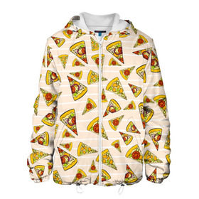 Мужская куртка 3D с принтом Pizza love в Новосибирске, ткань верха — 100% полиэстер, подклад — флис | прямой крой, подол и капюшон оформлены резинкой с фиксаторами, два кармана без застежек по бокам, один большой потайной карман на груди. Карман на груди застегивается на липучку | Тематика изображения на принте: 14 февраля | love | pizza | valentine | любовь