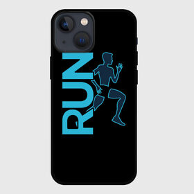 Чехол для iPhone 13 mini с принтом RUN в Новосибирске,  |  | бег | зал | здоровья | сила | синий | спорт | темный | человек