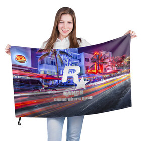 Флаг 3D с принтом Алиса в стиле GTA в Новосибирске, 100% полиэстер | плотность ткани — 95 г/м2, размер — 67 х 109 см. Принт наносится с одной стороны | game | grand theft auto v | gta 5 | gta online | gta v | алиса | город | игры | имена