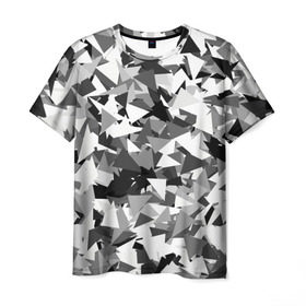 Мужская футболка 3D с принтом Городской серый камуфляж в Новосибирске, 100% полиэфир | прямой крой, круглый вырез горловины, длина до линии бедер | армия | геометрический | геометрия | маскировка | милитари | паттерн | текстура | треугольники | чернобелый