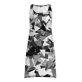 Платье-майка 3D с принтом Городской серый камуфляж в Новосибирске, 100% полиэстер | полуприлегающий силуэт, широкие бретели, круглый вырез горловины, удлиненный подол сзади. | армия | геометрический | геометрия | маскировка | милитари | паттерн | текстура | треугольники | чернобелый