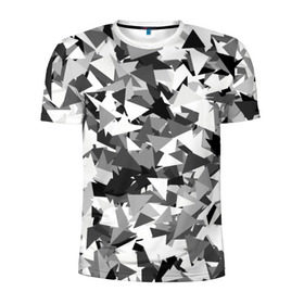Мужская футболка 3D спортивная с принтом Городской серый камуфляж в Новосибирске, 100% полиэстер с улучшенными характеристиками | приталенный силуэт, круглая горловина, широкие плечи, сужается к линии бедра | армия | геометрический | геометрия | маскировка | милитари | паттерн | текстура | треугольники | чернобелый