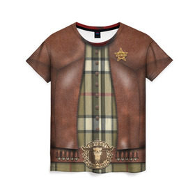 Женская футболка 3D с принтом Ковбой в Новосибирске, 100% полиэфир ( синтетическое хлопкоподобное полотно) | прямой крой, круглый вырез горловины, длина до линии бедер | Тематика изображения на принте: cowboy | дикий запад | жилет шерифа | жилетка | ковбой | костюм | костюм ковбоя | шериф