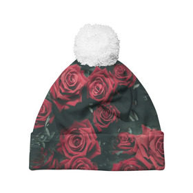 Шапка 3D c помпоном с принтом Цветы Розы в Новосибирске, 100% полиэстер | универсальный размер, печать по всей поверхности изделия | 8 | день | женский | женский день | красная | любовь | марта | роза | розы | цветы
