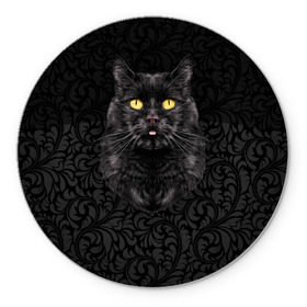 Коврик для мышки круглый с принтом Чёрный котик в Новосибирске, резина и полиэстер | круглая форма, изображение наносится на всю лицевую часть | Тематика изображения на принте: кошка | чёрная