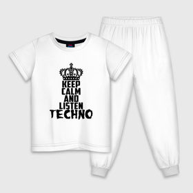 Детская пижама хлопок с принтом Keep calm and listen Techno в Новосибирске, 100% хлопок |  брюки и футболка прямого кроя, без карманов, на брюках мягкая резинка на поясе и по низу штанин
 | ebm | edm | hi nrg | techno | габбер | даб | детройт | дип | индастриал | италиан | минимал | музыка | синтипоп | тек хаус | техно | фанк | хард | чикаго хаус | шранц | эйсид | электро | электронная