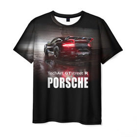 Мужская футболка 3D с принтом Porsche GTstreet R в Новосибирске, 100% полиэфир | прямой крой, круглый вырез горловины, длина до линии бедер | auto | porsche 911 | turbo s | авто | автомобиль | машина | спорткар | суперкар | тачка