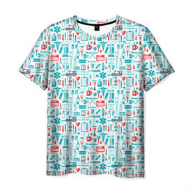 Мужская футболка 3D с принтом 36,6 в Новосибирске, 100% полиэфир | прямой крой, круглый вырез горловины, длина до линии бедер | аптека | врач | гиппократ | градусник | медбрат | медик | медсестра | пинцет | скорая | скорая помощь