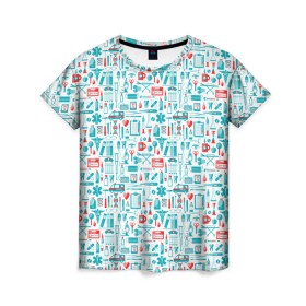 Женская футболка 3D с принтом 36,6 в Новосибирске, 100% полиэфир ( синтетическое хлопкоподобное полотно) | прямой крой, круглый вырез горловины, длина до линии бедер | аптека | врач | гиппократ | градусник | медбрат | медик | медсестра | пинцет | скорая | скорая помощь