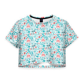 Женская футболка 3D укороченная с принтом 36,6 в Новосибирске, 100% полиэстер | круглая горловина, длина футболки до линии талии, рукава с отворотами | аптека | врач | гиппократ | градусник | медбрат | медик | медсестра | пинцет | скорая | скорая помощь