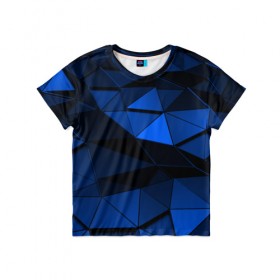 Детская футболка 3D с принтом Blue abstraction collection в Новосибирске, 100% гипоаллергенный полиэфир | прямой крой, круглый вырез горловины, длина до линии бедер, чуть спущенное плечо, ткань немного тянется | abstraction | geometry | polygon | абстракция | геометрия | грань | краски | кубик | кубики | линии | мозаика | полигон | разноцветные | ребро | текстура | тени | узор