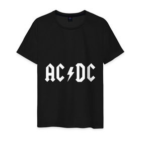 Мужская футболка хлопок с принтом AC/DC в Новосибирске, 100% хлопок | прямой крой, круглый вырез горловины, длина до линии бедер, слегка спущенное плечо. | Тематика изображения на принте: ac dc | acdc | high voltage | ангус | металл | рок | фсвс | эй си ди си | эйсидиси | янг