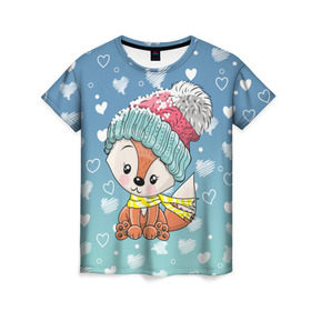 Женская футболка 3D с принтом Лисичка и сердечки в Новосибирске, 100% полиэфир ( синтетическое хлопкоподобное полотно) | прямой крой, круглый вырез горловины, длина до линии бедер | 14 февраля | день святого валентина | для него | для нее | любовь | подарок любимой | подарок любимому | сердце