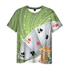 Мужская футболка 3D с принтом Покер Старс в Новосибирске, 100% полиэфир | прямой крой, круглый вырез горловины, длина до линии бедер | игра | казино | каре | карты | роял | сет | стрит | туз | удача | флеш | фул | хаус