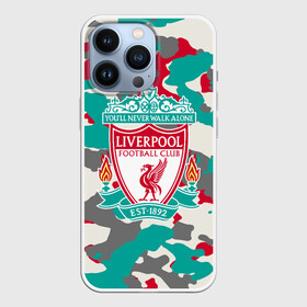 Чехол для iPhone 13 Pro с принтом FC Liverpool в Новосибирске,  |  | Тематика изображения на принте: england | football | liverpool fc | logo | sport | англия | арт | камуфляж | ливерпуль | лига | лого | милитари | спорт | текстура | фк | футбол | футбольный клуб | эмблема