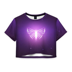 Женская футболка 3D укороченная с принтом Бабочка в Новосибирске, 100% полиэстер | круглая горловина, длина футболки до линии талии, рукава с отворотами | бабочка | магия | насекомое | неон