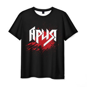 Мужская футболка 3D с принтом Ария в Новосибирске, 100% полиэфир | прямой крой, круглый вырез горловины, длина до линии бедер | band | blood | metal | music | rock | ария | атрибутика | группа | кровь | метал | музыка | рок