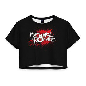 Женская футболка 3D укороченная с принтом My Chemical Romance в Новосибирске, 100% полиэстер | круглая горловина, длина футболки до линии талии, рукава с отворотами | Тематика изображения на принте: band | blood | metal | music | my chemical romance | rock | атрибутика | группа | кровь | метал | музыка | рок