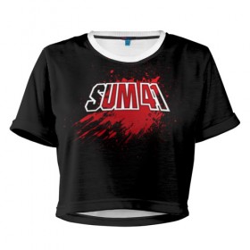 Женская футболка 3D укороченная с принтом Sum 41 в Новосибирске, 100% полиэстер | круглая горловина, длина футболки до линии талии, рукава с отворотами | band | blood | metal | music | rock | sum 41 | атрибутика | группа | кровь | метал | музыка | рок