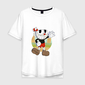 Мужская футболка хлопок Oversize с принтом Cuphead в Новосибирске, 100% хлопок | свободный крой, круглый ворот, “спинка” длиннее передней части | Тематика изображения на принте: cuphead | капхед | капхэд