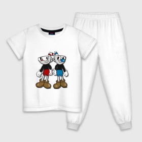 Детская пижама хлопок с принтом Cuphead/Mugman в Новосибирске, 100% хлопок |  брюки и футболка прямого кроя, без карманов, на брюках мягкая резинка на поясе и по низу штанин
 | Тематика изображения на принте: капхед | капхэд | магмен | магмэн | мугмен