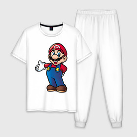 Мужская пижама хлопок с принтом Mario в Новосибирске, 100% хлопок | брюки и футболка прямого кроя, без карманов, на брюках мягкая резинка на поясе и по низу штанин
 | nintendo | марио | нинтендо