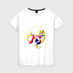 Женская футболка хлопок с принтом Sailor Moon в Новосибирске, 100% хлопок | прямой крой, круглый вырез горловины, длина до линии бедер, слегка спущенное плечо | sailor moon | sailormoon | сейлор мун | сейлормун