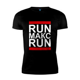 Мужская футболка премиум с принтом Run Макс Run в Новосибирске, 92% хлопок, 8% лайкра | приталенный силуэт, круглый вырез ворота, длина до линии бедра, короткий рукав | Тематика изображения на принте: busta | dead василь | n1nt3nd0 | nintendo | run | run вася run | баста | бастиллио | беги | имя | макс | максим | максимка | нинтендо | ноггано | ран | реп | рэп | с именем | хрю