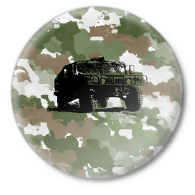 Значок с принтом Jeep в Новосибирске,  металл | круглая форма, металлическая застежка в виде булавки | Тематика изображения на принте: 23 февраля | hummer | jeep | авто | армейская | армия | внедорожник | военная | джип | камуфляж | милитари | россия | хамер