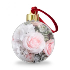 Ёлочный шар с принтом розы в Новосибирске, Пластик | Диаметр: 77 мм | букет | винтаж | зелень | листья | розовые розы | романтика | цветы