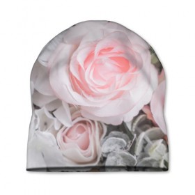 Шапка 3D с принтом розы в Новосибирске, 100% полиэстер | универсальный размер, печать по всей поверхности изделия | букет | винтаж | зелень | листья | розовые розы | романтика | цветы