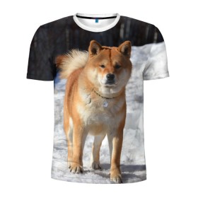 Мужская футболка 3D спортивная с принтом Акита-ину в Новосибирске, 100% полиэстер с улучшенными характеристиками | приталенный силуэт, круглая горловина, широкие плечи, сужается к линии бедра | Тематика изображения на принте: акита | животное | животные | ину | овчарка | пес | песик | псы | сиба | собака | собаки | шиба