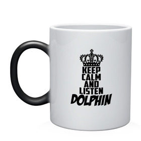 Кружка хамелеон с принтом Keep calm and listen Dolphin в Новосибирске, керамика | меняет цвет при нагревании, емкость 330 мл | Тематика изображения на принте: 