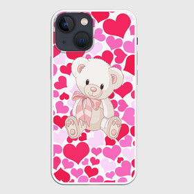 Чехол для iPhone 13 mini с принтом Белый Мишка в Новосибирске,  |  | 14 февраля | bear | love | teddy | абстракция | арт | девушкам | день всех влюбленных | день святого валентина | животные | медведь | милые | мишка | сердечки | тедди