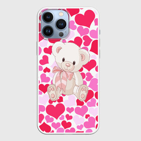 Чехол для iPhone 13 Pro Max с принтом Белый Мишка в Новосибирске,  |  | 14 февраля | bear | love | teddy | абстракция | арт | девушкам | день всех влюбленных | день святого валентина | животные | медведь | милые | мишка | сердечки | тедди