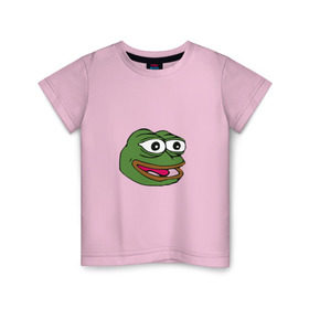 Детская футболка хлопок с принтом Pepe frog в Новосибирске, 100% хлопок | круглый вырез горловины, полуприлегающий силуэт, длина до линии бедер | Тематика изображения на принте: meme pepe мем прикол лягушка