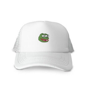 Кепка тракер с сеткой с принтом Pepe frog в Новосибирске, трикотажное полотно; задняя часть — сетка | длинный козырек, универсальный размер, пластиковая застежка | meme pepe мем прикол лягушка