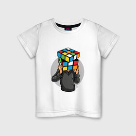 Детская футболка хлопок с принтом ГОЛОВОЛОМКА в Новосибирске, 100% хлопок | круглый вырез горловины, полуприлегающий силуэт, длина до линии бедер | голова | кубик рубика