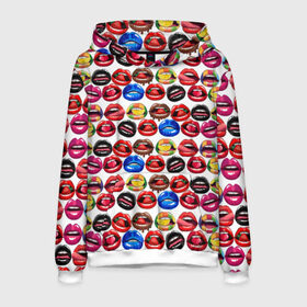 Мужская толстовка 3D с принтом Lips Pattern в Новосибирске, 100% полиэстер | двухслойный капюшон со шнурком для регулировки, мягкие манжеты на рукавах и по низу толстовки, спереди карман-кенгуру с мягким внутренним слоем. | Тематика изображения на принте: lips | love | pattern | pop art | арт | губы | девушкам | любовь | пафосные | поп арт | поцелуй | текстура | узор