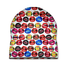 Шапка 3D с принтом Lips Pattern в Новосибирске, 100% полиэстер | универсальный размер, печать по всей поверхности изделия | lips | love | pattern | pop art | арт | губы | девушкам | любовь | пафосные | поп арт | поцелуй | текстура | узор
