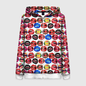 Женская толстовка 3D на молнии с принтом Lips Pattern в Новосибирске, 100% полиэстер | длина до линии бедра, манжеты и пояс оформлены мягкой тканевой резинкой, двухслойный капюшон со шнурком для регулировки, спереди молния, по бокам два кармана | lips | love | pattern | pop art | арт | губы | девушкам | любовь | пафосные | поп арт | поцелуй | текстура | узор