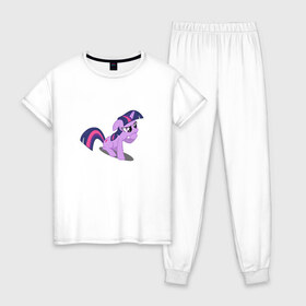 Женская пижама хлопок с принтом My little pony Твайлайт Спаркл в Новосибирске, 100% хлопок | брюки и футболка прямого кроя, без карманов, на брюках мягкая резинка на поясе и по низу штанин | my little pony | твайлайт спаркл