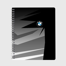 Тетрадь с принтом BMW GEOMETRY SPORT в Новосибирске, 100% бумага | 48 листов, плотность листов — 60 г/м2, плотность картонной обложки — 250 г/м2. Листы скреплены сбоку удобной пружинной спиралью. Уголки страниц и обложки скругленные. Цвет линий — светло-серый
 | Тематика изображения на принте: bmw | bmw motorsport | bmw performance | carbon | m | m power | motorsport | performance | sport | бмв | карбон | моторспорт | спорт