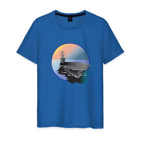 Мужская футболка хлопок с принтом Авианосец в Новосибирске, 100% хлопок | прямой крой, круглый вырез горловины, длина до линии бедер, слегка спущенное плечо. | авианосец | вода | военная техника | корабль | мужчинам | парням | судно