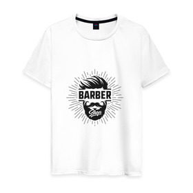 Мужская футболка хлопок с принтом Barber Shop в Новосибирске, 100% хлопок | прямой крой, круглый вырез горловины, длина до линии бедер, слегка спущенное плечо. | Тематика изображения на принте: 